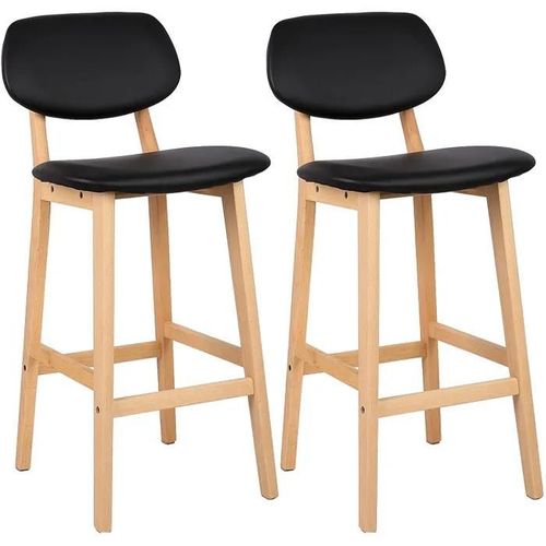 Lot De 2 Tabouret De Bar-Tabouret De Cuisine Design En Cuir Artificiel Et Bois-Noir