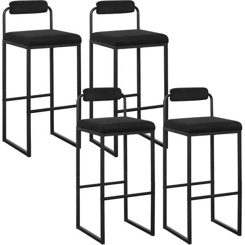 Lot De 4 Tabourets De Bar En Velours Et Métal-Chaise Haute Bar-Design Moderne-Noir