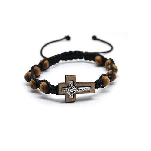 Bracelet Chapelet Saint Benedic Avec Pour Croix En Bois De Pin Et Alliage Tissage Kn