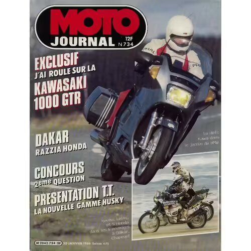 Moto Journal 734 De 1986 Kawasaki 1000 Gtr,Honda Nxr 750,Paris Dakar,Husqvarna 250 Cr,400 Cr,125 Wr,240 Wr,400wr,510 Te,Suzuki 125 Rm Roca,