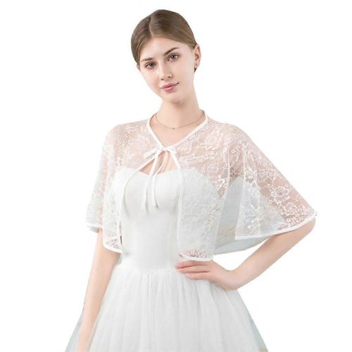 Femmes Mariage Mariée Châle Wrap Capelet Pure Dentelle Florale Pour Veste Boléro Tulle Cape Demoiselle D¿Honneur Lace-Up Haussement D¿Épaules Cover Up