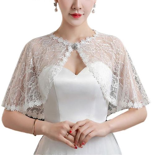 Femmes Mariage Floral Dentelle Wrap Châle Perspective Broderie Bal Boléro Haussement D¿Épaules Pour Strass Boucle Ouvert Devant Étole Cape