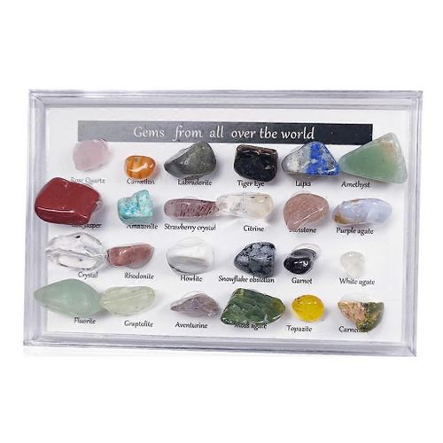 24pcs Cristaux de guérison Chakra Pierres Précieuses colorées Spécimens de minerai Pierre polie Outil d¿enseignement géologique