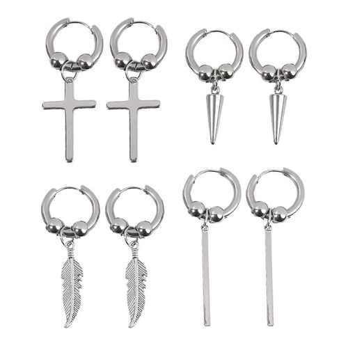 4 Paires De Boucles D¿Oreilles Tendance En Acier Inoxydable Pour Croix Spike Bâton Feuille Classique Earrin