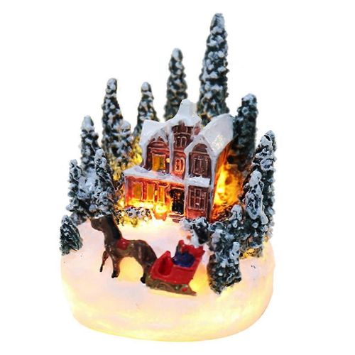 Village de Noël Figurines LED Lumière Noël Ville Scène Ornements de bureau
