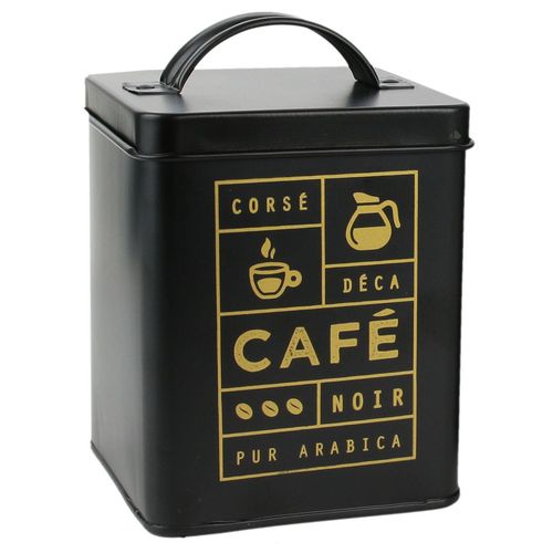 Boite de rangement 15L en métal motif café collection BLACK MAT noire