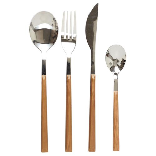 Ménagère En Acier Inoxydable 16 Couverts Collection Lumber Effet Bois Marron