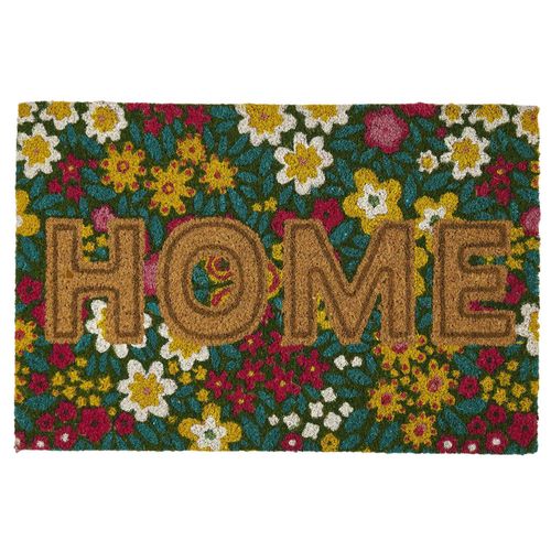 Paillasson En Fibre De Coco 40x60 Cm Collection Joye Modèle "Home" Motif Floral Multicolore