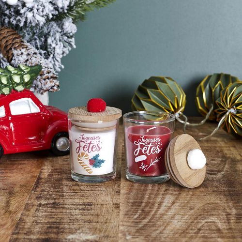 Lot de 2 bougies parfumée de Noël avec pompom 12h SWEET POMPOM senteur sapin de Noël