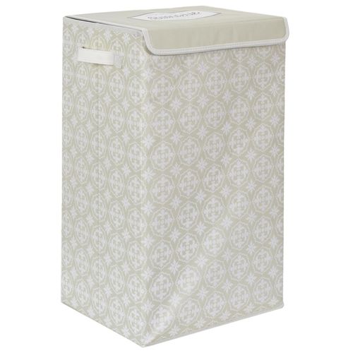 Panier de linge en polyester BOMBAY pliable motif damassé beige