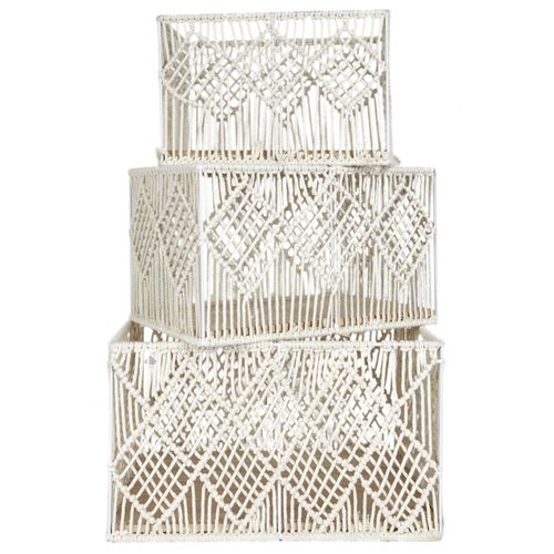 Lot de 3 paniers rectangulaires bohème collection GIGOGNE coloris beige
