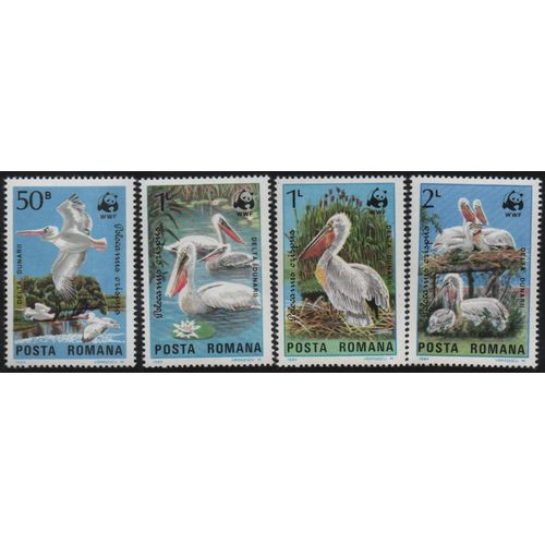 Roumanie Timbres Animaux : Les Pélicans 1984