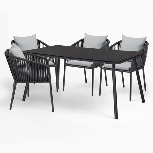 Ensemble Table Rectangulaire Arhiza Classic 160x90 Cm Et 4 Chaises De Salle À Manger En Aluminium Gris Graphite
