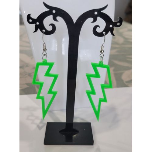 Boucles D'oreilles Eclair Vert Fluo Disco Annee 80