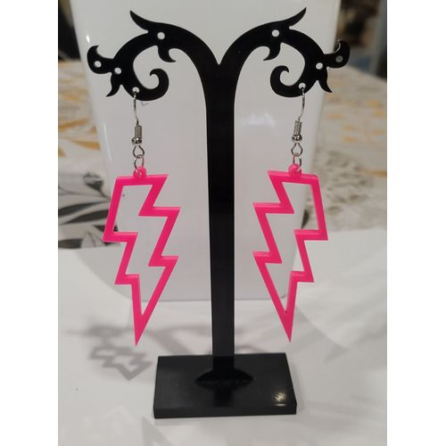 Boucles D'oreilles Eclair Rose Fluo Disco Annee 80