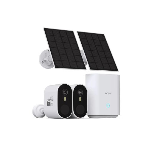 AOSU 2K Camera Surveillance Wifi Exterieure sans Fil, Camera Exterieur sans Fil 240 Jours Batterie,0 Frais Mensuels,32GB Stockage Local, PIR Motion Detection,Audio Bidirectionnel,Travailler avec Alexa
