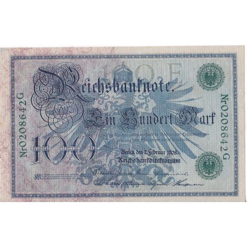 Billet Allemagne 100 Reichsbanknote Noir 1908
