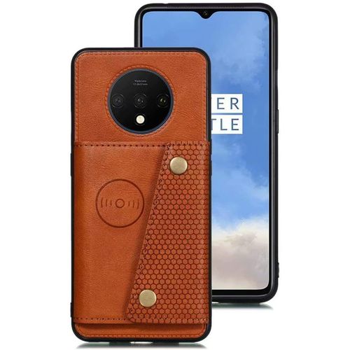 Coque 1+ 7t/Oneplus 7t, Etui En Cuir De Téléphone Avec Emplacement De Cartes Coque + Film De Protection D¿Écran Téléphone Portable Stand Housse Pour 1+ 7t/Oneplus 7t, Marron
