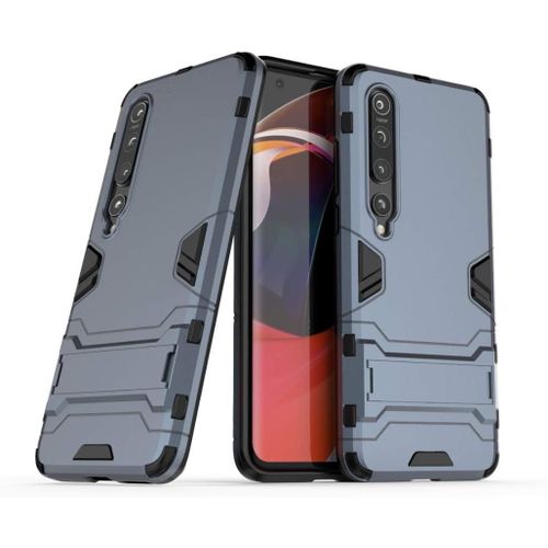 Pour Xiaomi Mi 10 Coque, Pc + Tpu Silicone Housse Double Couche Hybride Armour Case De Protection + Verre Trempé Écran Protecteur 2 Pack Pour Xiaomi Mi 10 -Bleu