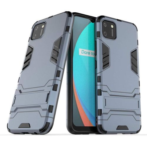 Pour Oppo Realme C11 Coque, Pc + Tpu Silicone Housse Double Couche Hybride Armour Case De Protection + Verre Trempé Écran Protecteur 2 Pack Pour Oppo Realme C11 -Bleu