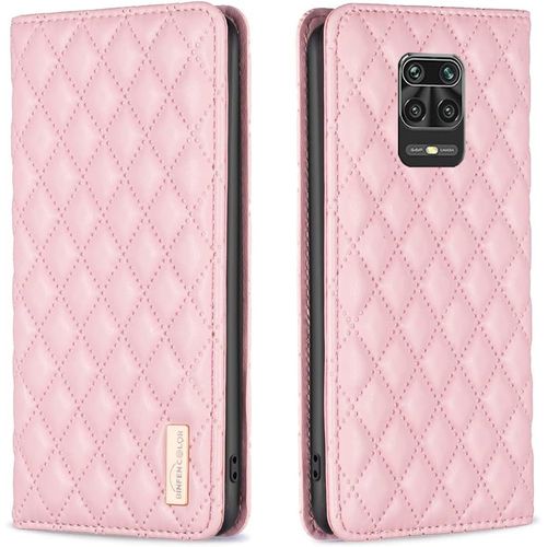 Étui Pour Xiaomi Redmi Note 9s/Note 9 Pro/Note 9 Pro Max, Motif Losange En Peau D'agneau De Qualité Supérieure Avec Béquille Et Fermeture Magnétique Rose
