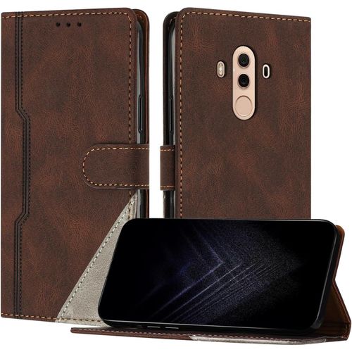 Étui Pour Huawei Mate 10 Pro, Housse En Cuir Pu Avec Protection Antichoc Tpu Fonction Support Porte-Cartes Antichoc Magnétique Coque Pour Huawei Mate 10 Pro - Marron