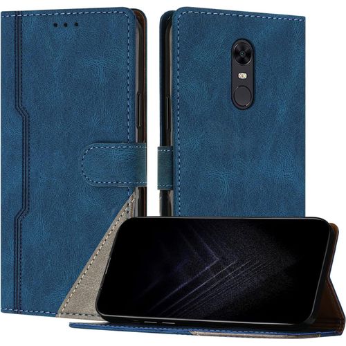 Étui Pour Xiaomi Redmi 5 Plus, Housse En Cuir Pu Avec Protection Antichoc Tpu Fonction Support Porte-Cartes Antichoc Magnétique Coque Pour Redmi 5 Plus - Bleu