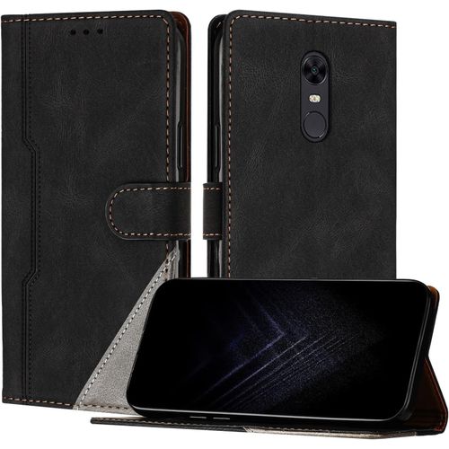 Étui Pour Xiaomi Redmi 5 Plus, Housse En Cuir Pu Avec Protection Antichoc Tpu Fonction Support Porte-Cartes Antichoc Magnétique Coque Pour Redmi 5 Plus - Noir