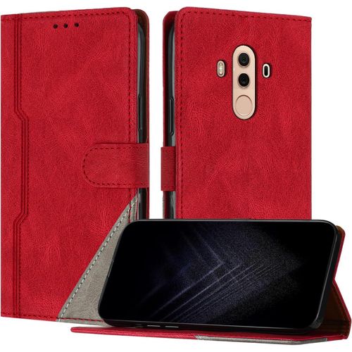 Étui Pour Huawei Mate 10 Pro, Housse En Cuir Pu Avec Protection Antichoc Tpu Fonction Support Porte-Cartes Antichoc Magnétique Coque Pour Huawei Mate 10 Pro - Rouge