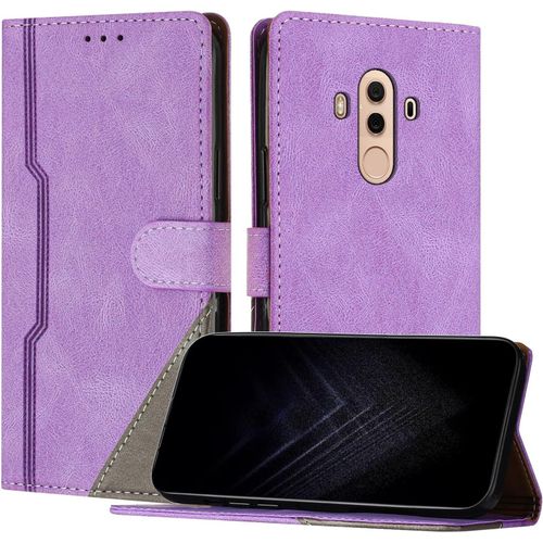 Étui Pour Huawei Mate 10 Pro, Housse En Cuir Pu Avec Protection Antichoc Tpu Fonction Support Porte-Cartes Antichoc Magnétique Coque Pour Huawei Mate 10 Pro - Violet