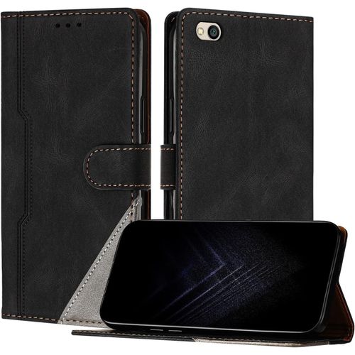 Étui Pour Xiaomi Redmi 5a, Housse En Cuir Pu Avec Protection Antichoc Tpu Fonction Support Porte-Cartes Antichoc Magnétique Coque Pour Redmi 5a - Noir