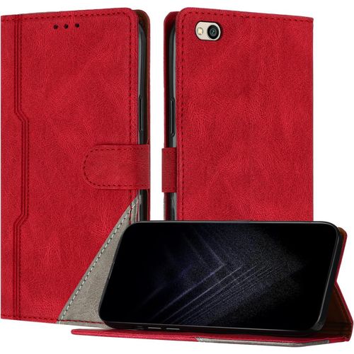 Étui Pour Xiaomi Redmi 5a, Housse En Cuir Pu Avec Protection Antichoc Tpu Fonction Support Porte-Cartes Antichoc Magnétique Coque Pour Redmi 5a - Rouge