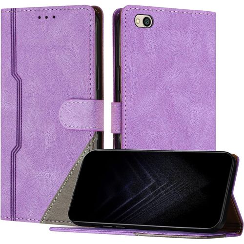 Étui Pour Xiaomi Redmi 5a, Housse En Cuir Pu Avec Protection Antichoc Tpu Fonction Support Porte-Cartes Antichoc Magnétique Coque Pour Redmi 5a - Violet
