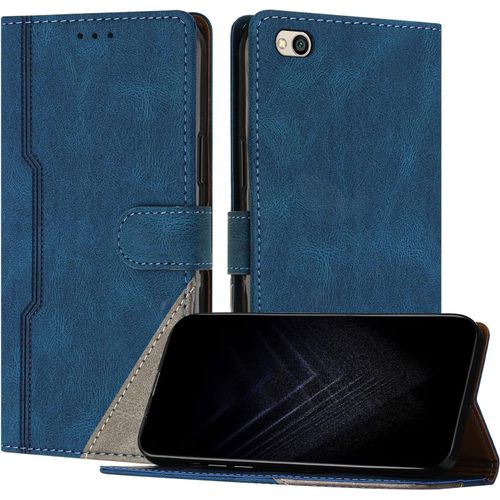 Étui Pour Xiaomi Redmi 5a, Housse En Cuir Pu Avec Protection Antichoc Tpu Fonction Support Porte-Cartes Antichoc Magnétique Coque Pour Redmi 5a - Bleu