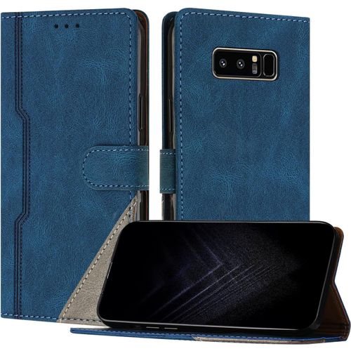 Étui Pour Samsung Galaxy Note 8, Housse En Cuir Pu Avec Protection Antichoc Tpu Fonction Support Porte-Cartes Antichoc Magnétique Coque Pour Galaxy Note 8 - Bleu