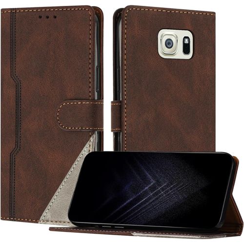 Étui Pour Samsung Galaxy S6 Edge Plus, Housse En Cuir Pu Avec Protection Antichoc Tpu Fonction Support Porte-Cartes Antichoc Magnétique Coque Pour Galaxy S6 Edge Plus - Marron