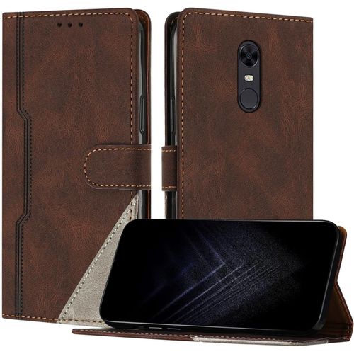 Étui Pour Xiaomi Redmi 5 Plus, Housse En Cuir Pu Avec Protection Antichoc Tpu Fonction Support Porte-Cartes Antichoc Magnétique Coque Pour Redmi 5 Plus - Marron