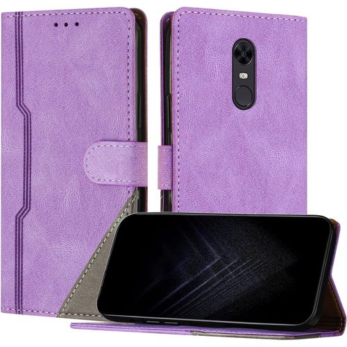 Étui Pour Xiaomi Redmi 5 Plus, Housse En Cuir Pu Avec Protection Antichoc Tpu Fonction Support Porte-Cartes Antichoc Magnétique Coque Pour Redmi 5 Plus - Violet