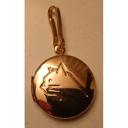 Pendentif Rond Gravure Chat