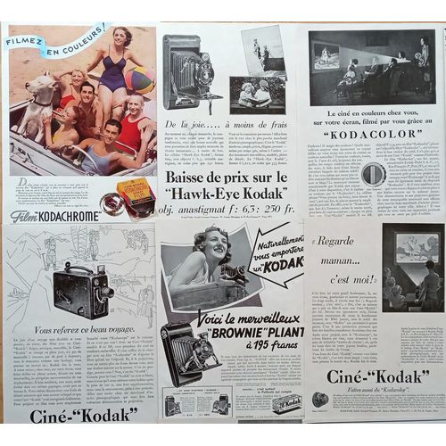 Gros Lot 60 Publicités Anciennes Années 30 : Vieux Appareils Photo, Pellicule Et Super 8 Kodak