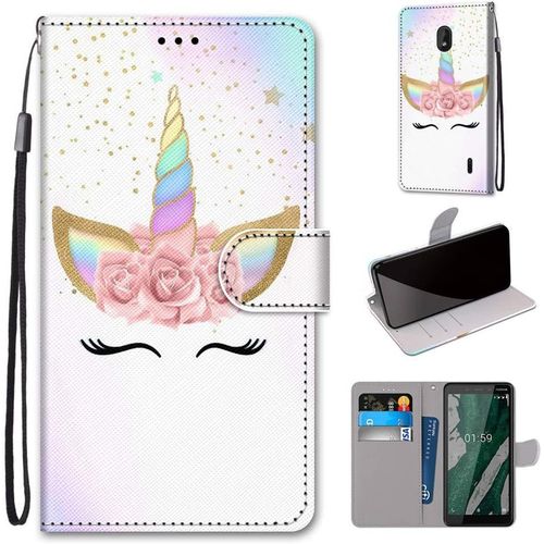 Coque En Pu Cuir Pour Nokia 1 Plus 5.45"" Étui Flip Cover Clapet De Protection Portefeuille Avec Motif Cils Licorne Housse Magnétique Case Wallet Étui À Rabat Antichoc Cover Nokia 1 Plus