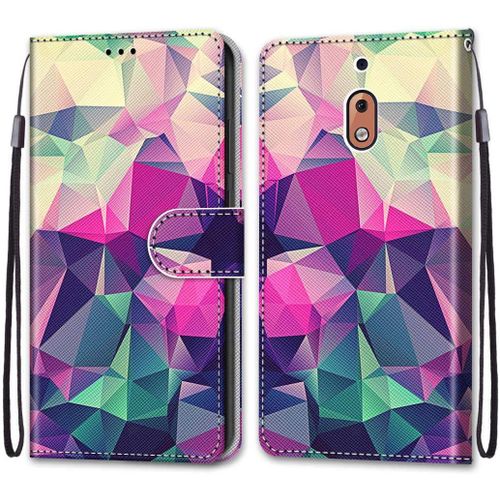 Coque En Pu Cuir Pour Nokia 2.1 Étui Flip Cover Clapet De Protection Portefeuille Avec Motif Diamant Couleur Housse Magnétique Case Étui À Rabat Antichoc Cover Nokia 2.1 5.5