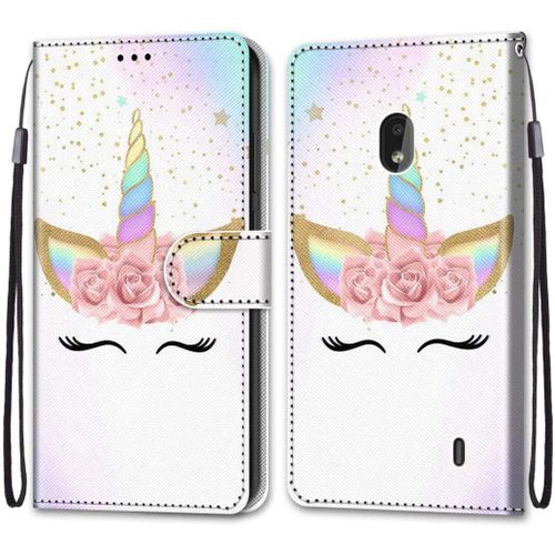 Coque En Pu Cuir Pour Nokia 2.2 Étui Flip Cover Clapet De Protection Portefeuille Avec Motif Cils Licorne Housse Magnétique Case Wallet Étui À Rabat Antichoc Cover Nokia 2.2 5.71-Pouces