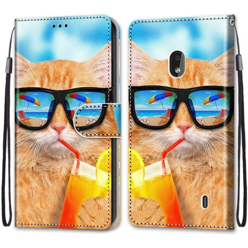 Coque En Pu Cuir Pour Nokia 2.2 Étui Flip Cover Clapet De Protection Portefeuille Avec Motif Chat D'or Cool Housse Magnétique Case Wallet Étui À Rabat Antichoc Cover Nokia 2.2 5.71-Pouces