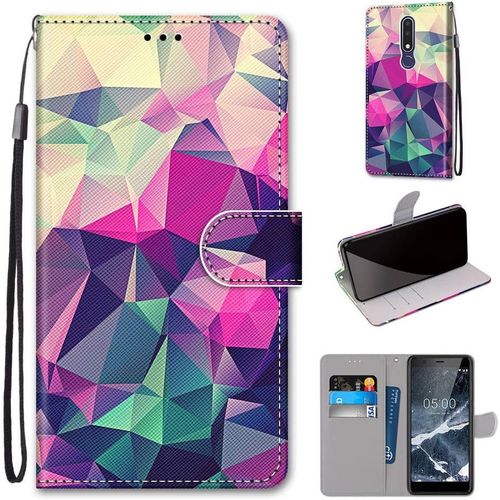 Coque En Pu Cuir Pour Nokia 3.1 Plus 6.0"" Étui Flip Cover Clapet De Protection Portefeuille Avec Motif Diamant De Couleur Housse Magnétique Case Wallet Étui À Rabat Antichoc Cover Nokia X3