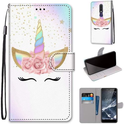 Coque En Pu Cuir Pour Nokia 3.1 Plus 6.0"" Étui Flip Cover Clapet De Protection Portefeuille Avec Motif Cils Licorne Housse Magnétique Case Wallet Étui À Rabat Antichoc Cover Nokia 3.1 Plus