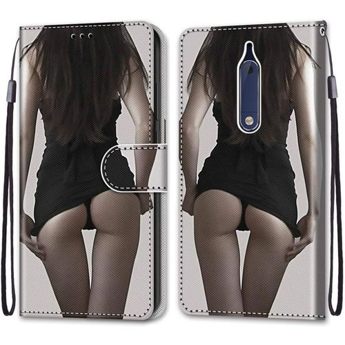 Coque En Pu Cuir Pour Nokia 5 5.2"" Étui Flip Cover Clapet De Protection Portefeuille Avec Motif Upskirt Housse Magnétique Case Wallet Étui À Rabat Antichoc Cover Pour Nokia 5 5.2