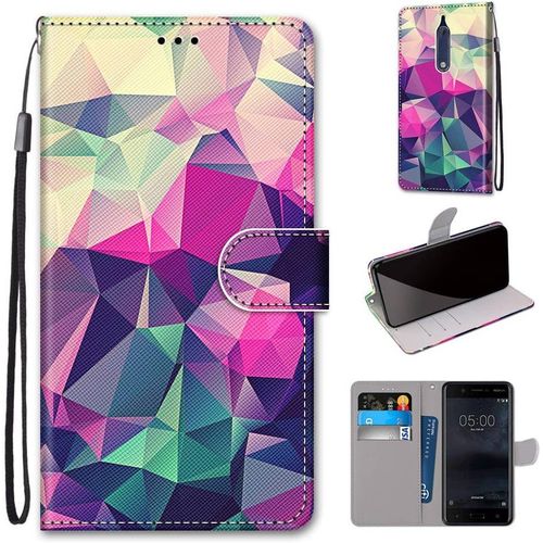 Coque En Pu Cuir Pour Nokia 5 Étui Flip Cover Clapet De Protection Portefeuille Avec Motif Diamant De Couleur Housse Magnétique Case Wallet Étui À Rabat Antichoc Cover Nokia 5 5.2-Pouces