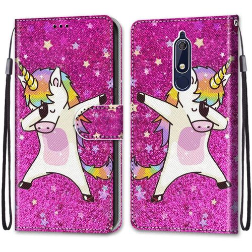 Coque En Pu Cuir Pour Nokia 5.1 Étui Flip Cover Clapet De Protection Portefeuille Avec Motif Cheval De Danse Housse Magnétique Case Étui À Rabat Antichoc Cover Nokia 5.1 5.5