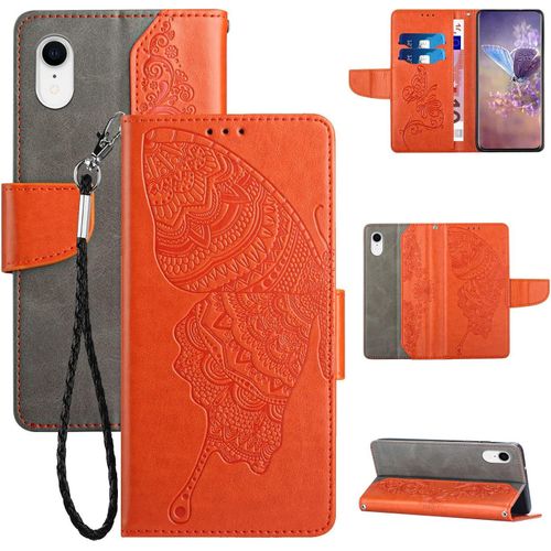 Coque En Pu Cuir Pour Samsung A03 Core Étui Flip Cover Clapet De Protection Portefeuille Avec Motif Papillon Gaufrage Orange Housse Magnétique Case Wallet Antichoc Cover Pour Samsung Galaxy A03 Core